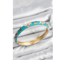 Mineli Pirinç Mavi Çiçek Motifli Gold Kadın Kelepçe - TJ-BB7618