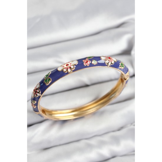 Mineli Pirinç Mor Çiçek Motifli Gold Kadın Kelepçe - TJ-BB7620