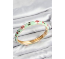 Mineli Pirinç Su Yeşili Çiçek Motifli Gold Kadın Kelepçe - TJ-BB7621