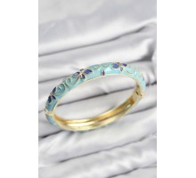 Mineli Pirinç Turkuaz Çiçek Motifli Gold Kadın Kelepçe - TJ-BB7623