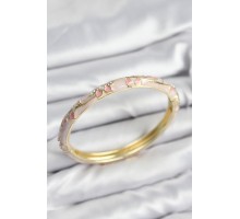 Mineli Pirinç Zirkon Taşlı Pembe Çiçek Motifli Gold Kadın Kelepçe - TJ-BB7624