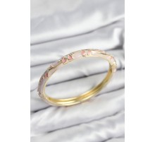 Mineli Pirinç Zirkon Taşlı Pembe Çiçek Motifli Gold Kadın Kelepçe - TJ-BB7624