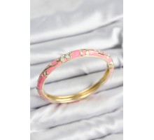 Mineli Pirinç Zirkon Taşlı Pembe Çiçek Motifli Gold Kadın Kelepçe - TJ-BB7625