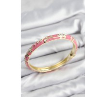 Mineli Pirinç Zirkon Taşlı Pembe Çiçek Motifli Gold Kadın Kelepçe - TJ-BB7626