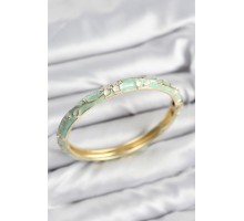 Mineli Pirinç Zirkon Taşlı Su Yeşili Çiçek Motifli Gold Kadın Kelepçe - TJ-BB7627