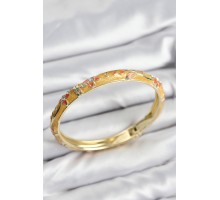 Mineli Pirinç Zirkon Taşlı Hardal Çiçek Motifli Gold Kadın Kelepçe - TJ-BB7628