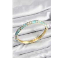 Mineli Pirinç Zirkon Taşlı Turkuaz Çiçek Motifli Gold Kadın Kelepçe - TJ-BB7629