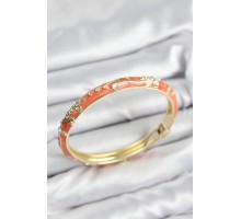 Mineli Pirinç Zirkon Taşlı Turuncu Çiçek Motifli Gold Kadın Kelepçe - TJ-BB7630