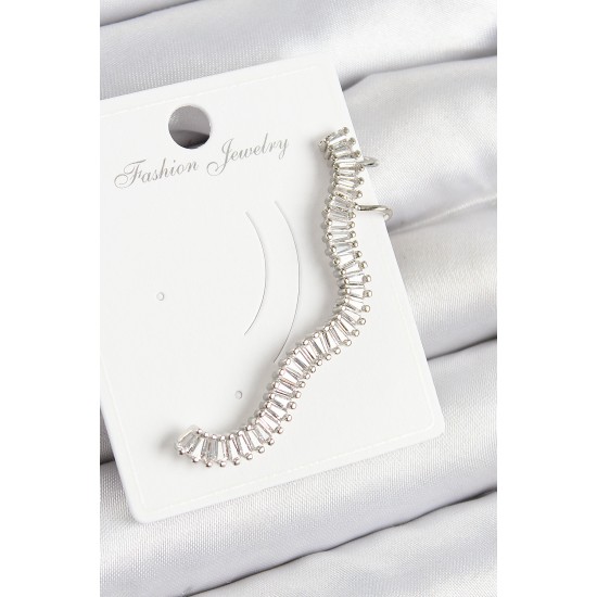 Pirinç Su Yolu Model Gümüş Renk Sağ Kıkırdak Küpe - TJ-BKP10986