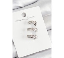 Pirinç Su Yolu Model Gümüş Renk Sağ Kıkırdak Küpe - TJ-BKP10989