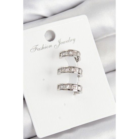 Pirinç Su Yolu Model Gümüş Renk Sağ Kıkırdak Küpe - TJ-BKP10989