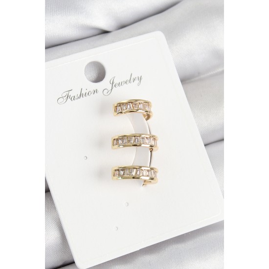 Pirinç Su Yolu Model Gold Renk Sağ Kıkırdak Küpe - TJ-BKP10990