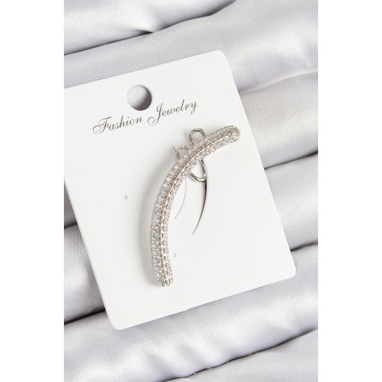 Pirinç Zirkon Taşlı Model Gümüş Renk Sağ Kıkırdak Küpe - TJ-BKP10991