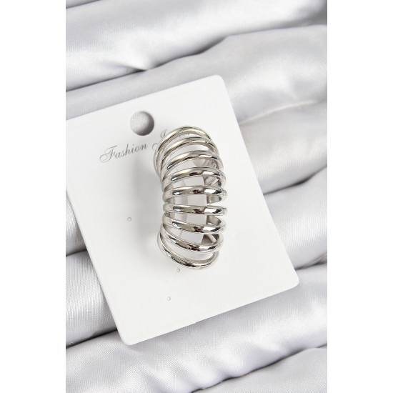 Pirinç Yay Model Gümüş Renk Sağ Kıkırdak Küpe - TJ-BKP10993