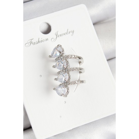 Pirinç Zirkon Taşlı Damla Model Gümüş Renk Sağ Kıkırdak Küpe - TJ-BKP10995