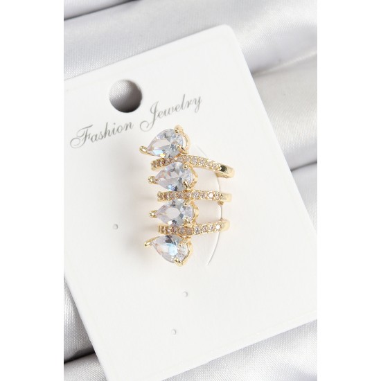 Pirinç Zirkon Taşlı Damla Model Gold Renk Sağ Kıkırdak Küpe - TJ-BKP10996