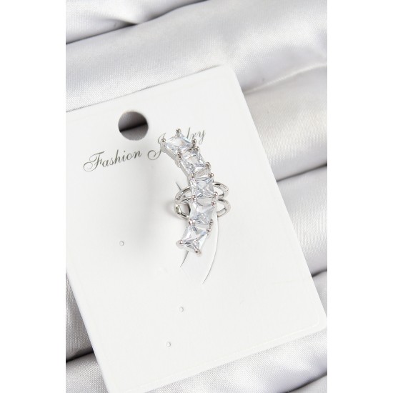 Pirinç Zirkon Taşlı Model Gümüş Renk Sağ Kıkırdak Küpe - TJ-BKP10999