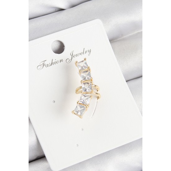 Pirinç Zirkon Taşlı Model Gold Renk Sağ Kıkırdak Küpe - TJ-BKP11000