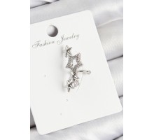 Pirinç Zirkon Taşlı Yıldız Model Gümüş Renk Sağ Kıkırdak Küpe - TJ-BKP11001