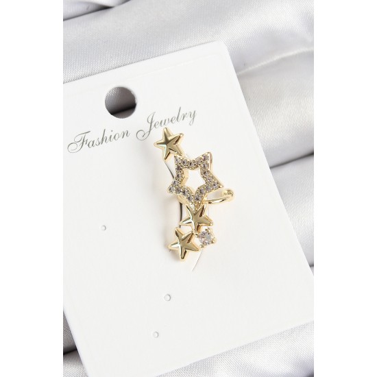 Pirinç Zirkon Taşlı Yıldız Model Gold Renk Sağ Kıkırdak Küpe - TJ-BKP11002