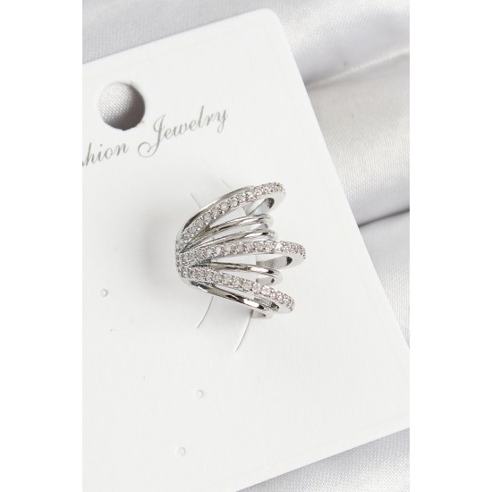 Pirinç Zirkon Taşlı Yay Model Gümüş Renk Sağ Kıkırdak Küpe - TJ-BKP11003