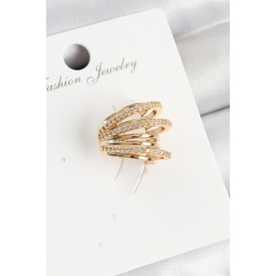 Pirinç Zirkon Taşlı Yay Model Gold Renk Sağ Kıkırdak Küpe - TJ-BKP11004