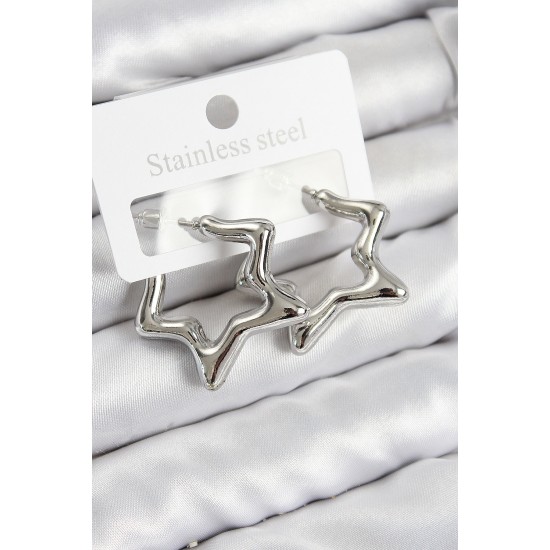 Pirinç Yıldız Model Gümüş Renk Kadın Küpe - TJ-BKP11011