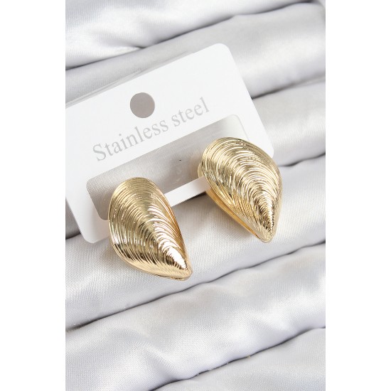 Pirinç İstiridye Model Gold Renk Kadın Küpe - TJ-BKP11018