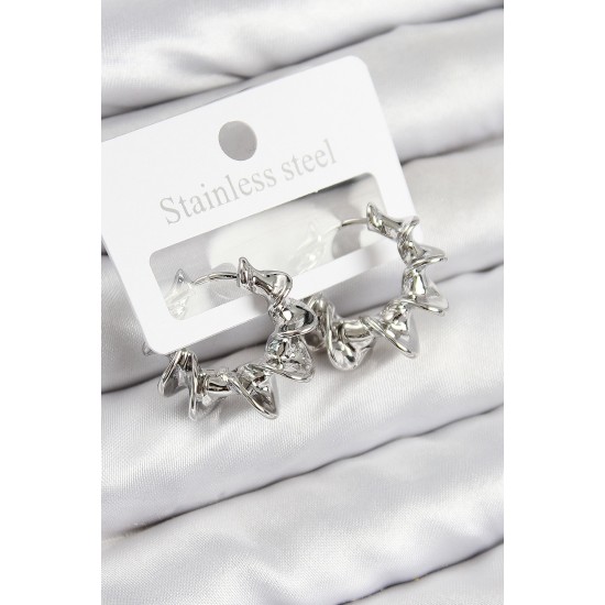 Pirinç Kıvrımlı Halka Model Gümüş Renk Kadın Küpe - TJ-BKP11019