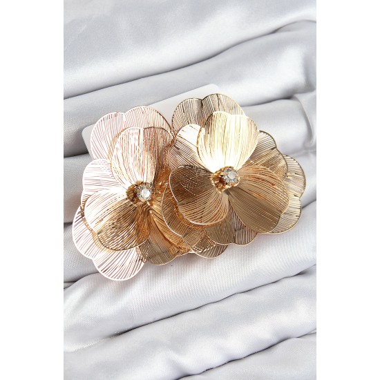 Pirinç Zirkon Taşlı Çiçek Model Gold Renk Kadın Küpe - TJ-BKP11023