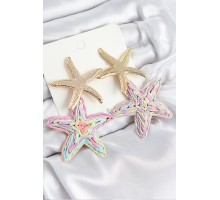 Pirinç Sallantılı Rainbow Deniz Yıldızı Model Gold Renk Hasır Küpe - TJ-BKP11025