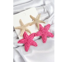 Pirinç Sallantılı Pembe Deniz Yıldızı Model Gold Renk Hasır Küpe - TJ-BKP11026