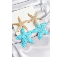Pirinç Sallantılı Turkuaz Deniz Yıldızı Model Gold Renk Hasır Küpe - TJ-BKP11027