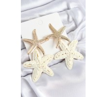 Pirinç Sallantılı Krem Deniz Yıldızı Model Gold Renk Hasır Küpe - TJ-BKP11029