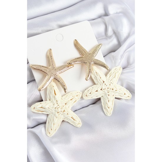 Pirinç Sallantılı Krem Deniz Yıldızı Model Gold Renk Hasır Küpe - TJ-BKP11029