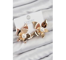 Pirinç İnci Detaylı Çiçek Model Gold Renk Kadın Küpe - TJ-BKP11031