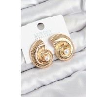Pirinç İnci Detaylı Girdap Model Gold Renk Kadın Küpe - TJ-BKP11032