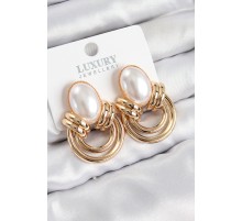 Pirinç İnci Detaylı Vintage Model Gold Renk Kadın Küpe - TJ-BKP11033