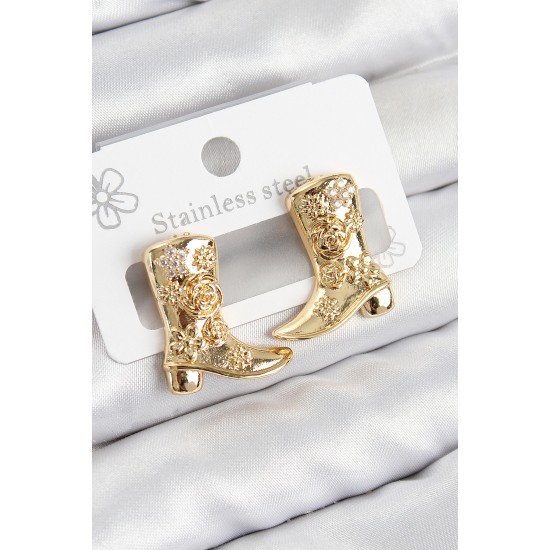 Pirinç Çizme Model Gold Renk Kadın Küpe - TJ-BKP11034