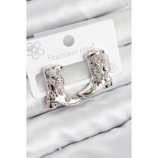 Pirinç Çizme Model Gümüş Renk Kadın Küpe - TJ-BKP11035