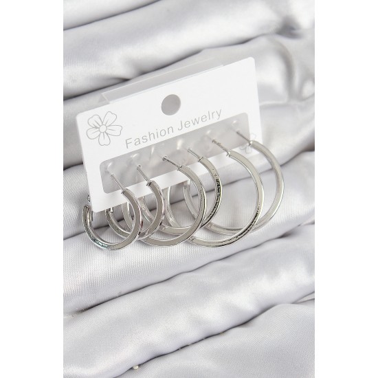 Pirinç Halka Model Gümüş Renk Kadın Set Küpe - TJ-BKP11038