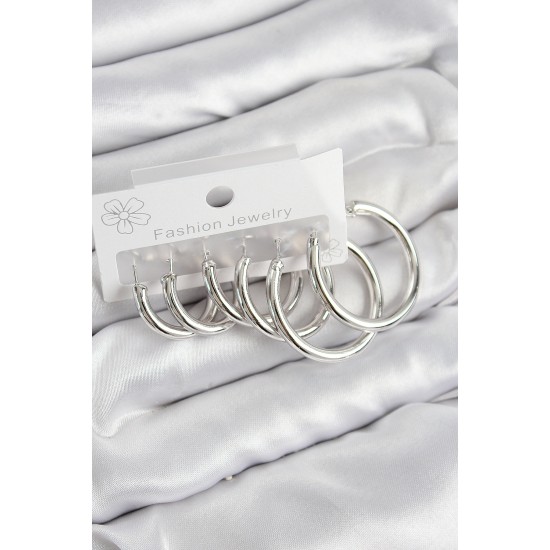 Pirinç Halka Model Gümüş Renk Kadın Set Küpe - TJ-BKP11042