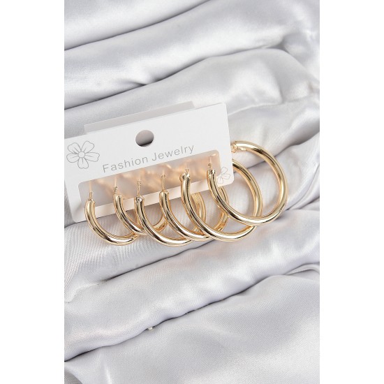Pirinç Halka Model Gold Renk Kadın Set Küpe - TJ-BKP11043