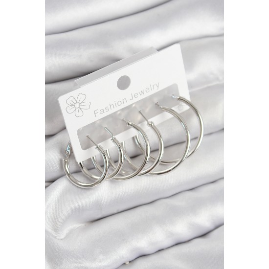 Pirinç Halka Model Gümüş Renk Kadın Set Küpe - TJ-BKP11044