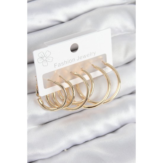 Pirinç Halka Model Gold Renk Kadın Set Küpe - TJ-BKP11045