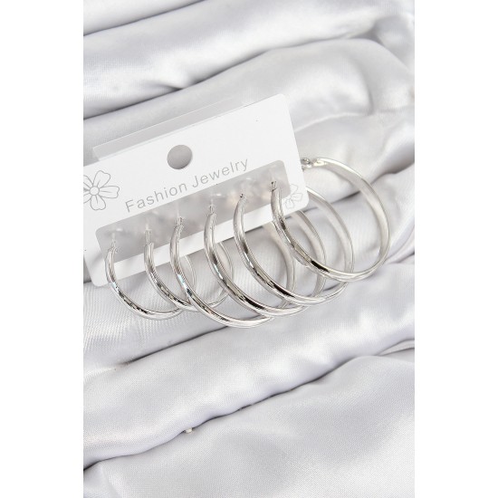 Pirinç Halka Model Gümüş Renk Kadın Set Küpe - TJ-BKP11046