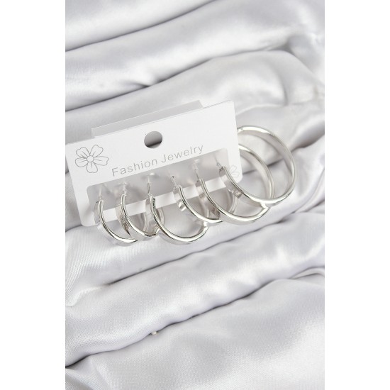 Pirinç Halka Model Gümüş Renk Kadın Set Küpe - TJ-BKP11048