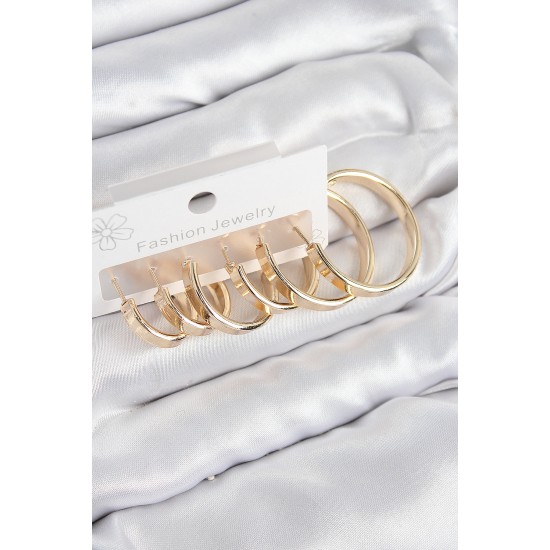 Pirinç Halka Model Gold Renk Kadın Set Küpe - TJ-BKP11049