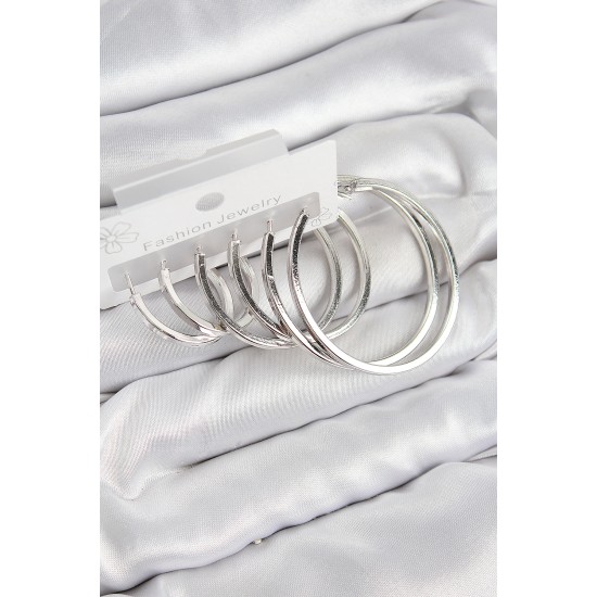 Pirinç Halka Model Gümüş Renk Kadın Set Küpe - TJ-BKP11050