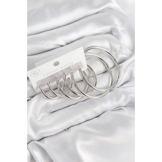 Pirinç Halka Model Gümüş Renk Kadın Set Küpe - TJ-BKP11052